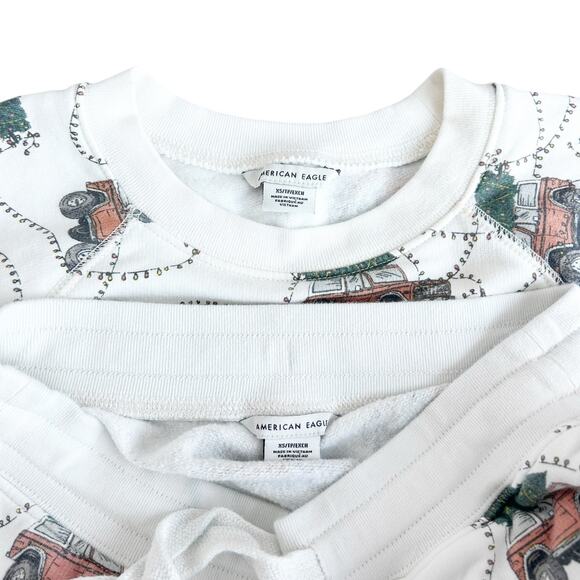 American Eagle Jogger Sweatshirt Matching Set Red Truck Christmas Tree Sz XS - Picture 2 of 7